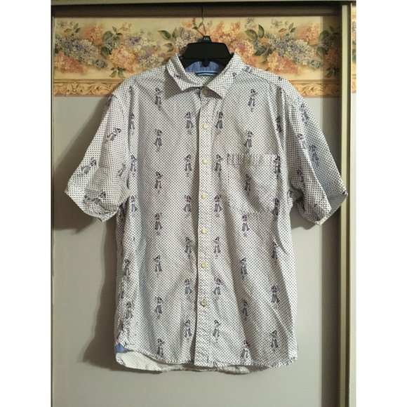 Tommy Bahama Medium Polka Dot Hula Girl Casual Vacation Occasion Button Up Shirt - Picture 1 of 4